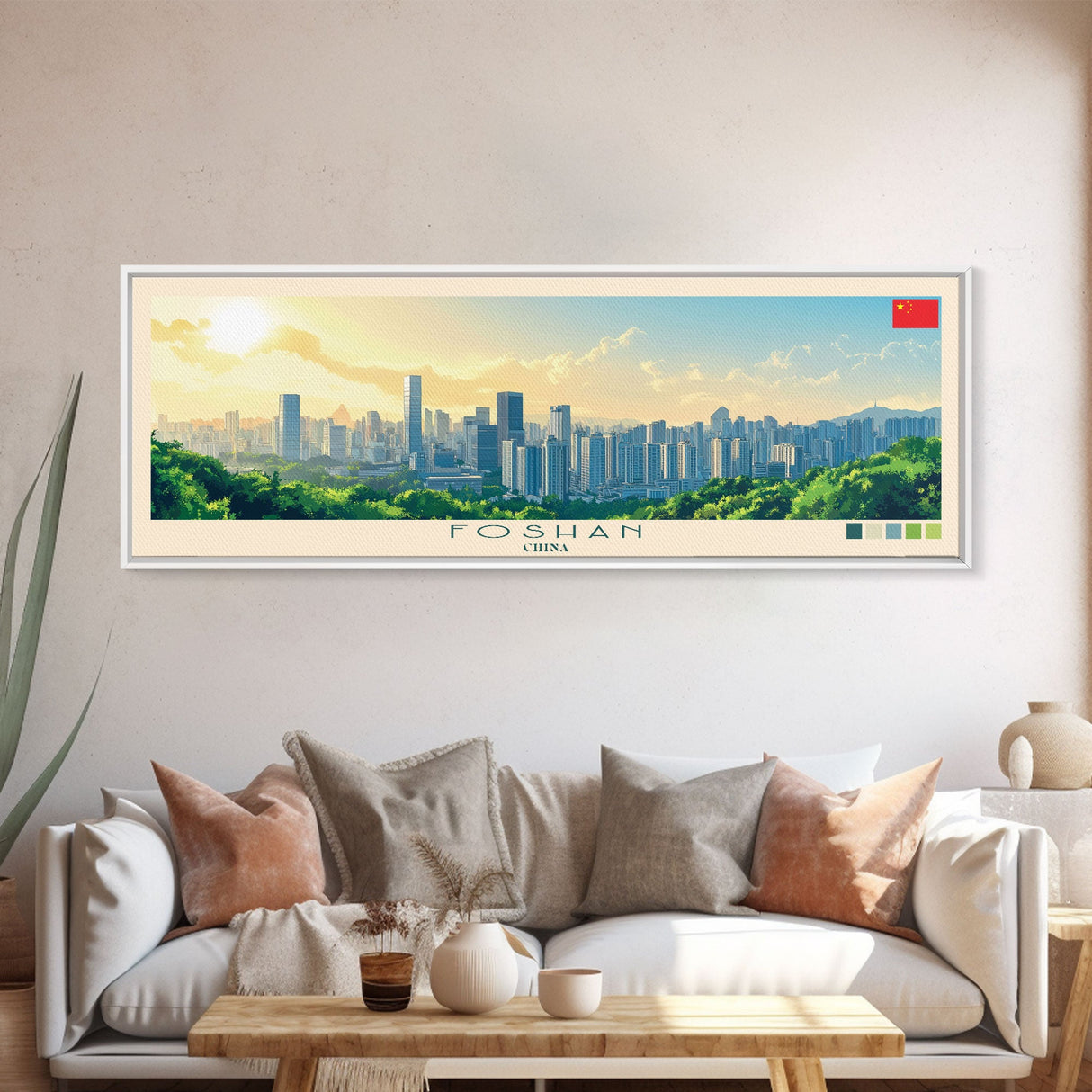 Foshan, China Panoramic Travel Poster Canvas Print, Foshan, China Painting, China Art, Foshan Panoramic Travel Art, Travel Painting