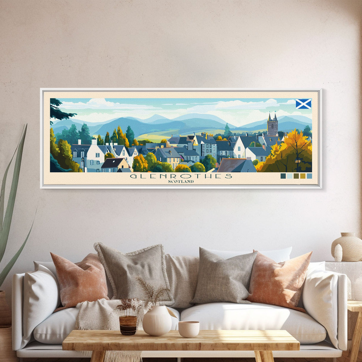 Panoramic Travel Poster Glenrothes, Scotland Canvas Print, Glenrothes, Scotland Painting, Scotland Art, Glenrothes Travel Art, Guest Room Painting