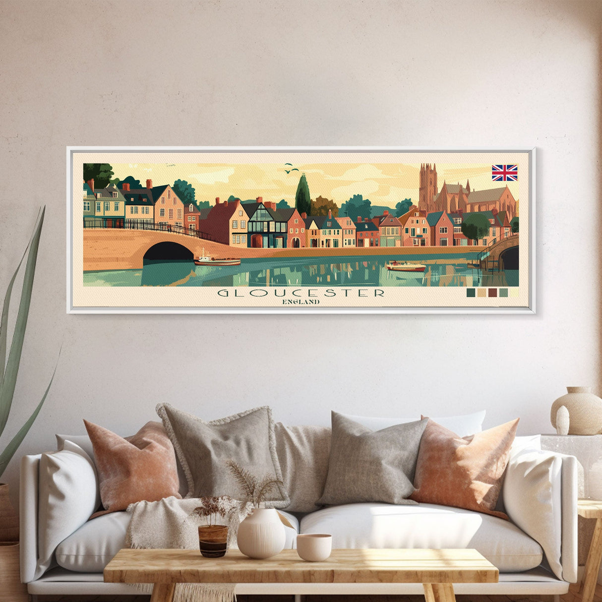 Gloucester, England Panoramic Travel Poster Canvas Print, Gloucester, England Painting, England Art, Gloucester Panoramic Travel Art, Travel Painting