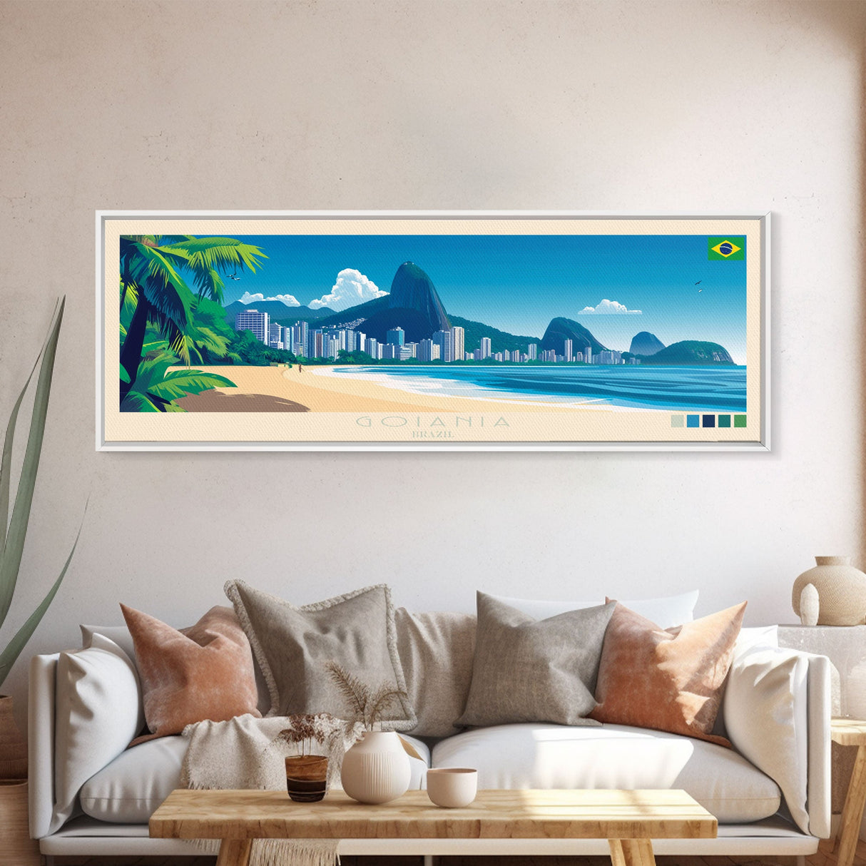 Goiania, Brazil Panoramic Travel Poster Canvas Print, Goiania, Brazil Painting, Brazil Art, Goiania Travel Art, Living Room Painting