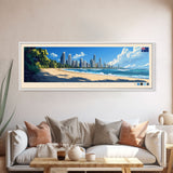 Gold Coast, Australia Travel Poster Panoramic Canvas Print, Gold Coast, Australia Painting, Australia Art, Gold Coast Travel Art, Guest Room Painting