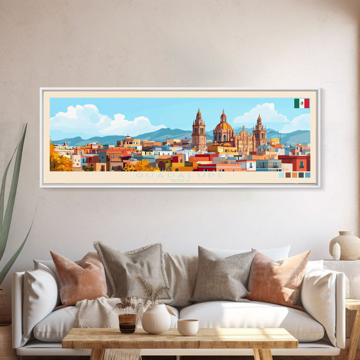 Guadalupe, Mexico Panoramic Travel Poster Canvas Print, Guadalupe, Mexico Painting, Mexico Art, Guadalupe Panoramic Travel Art, Travel Painting