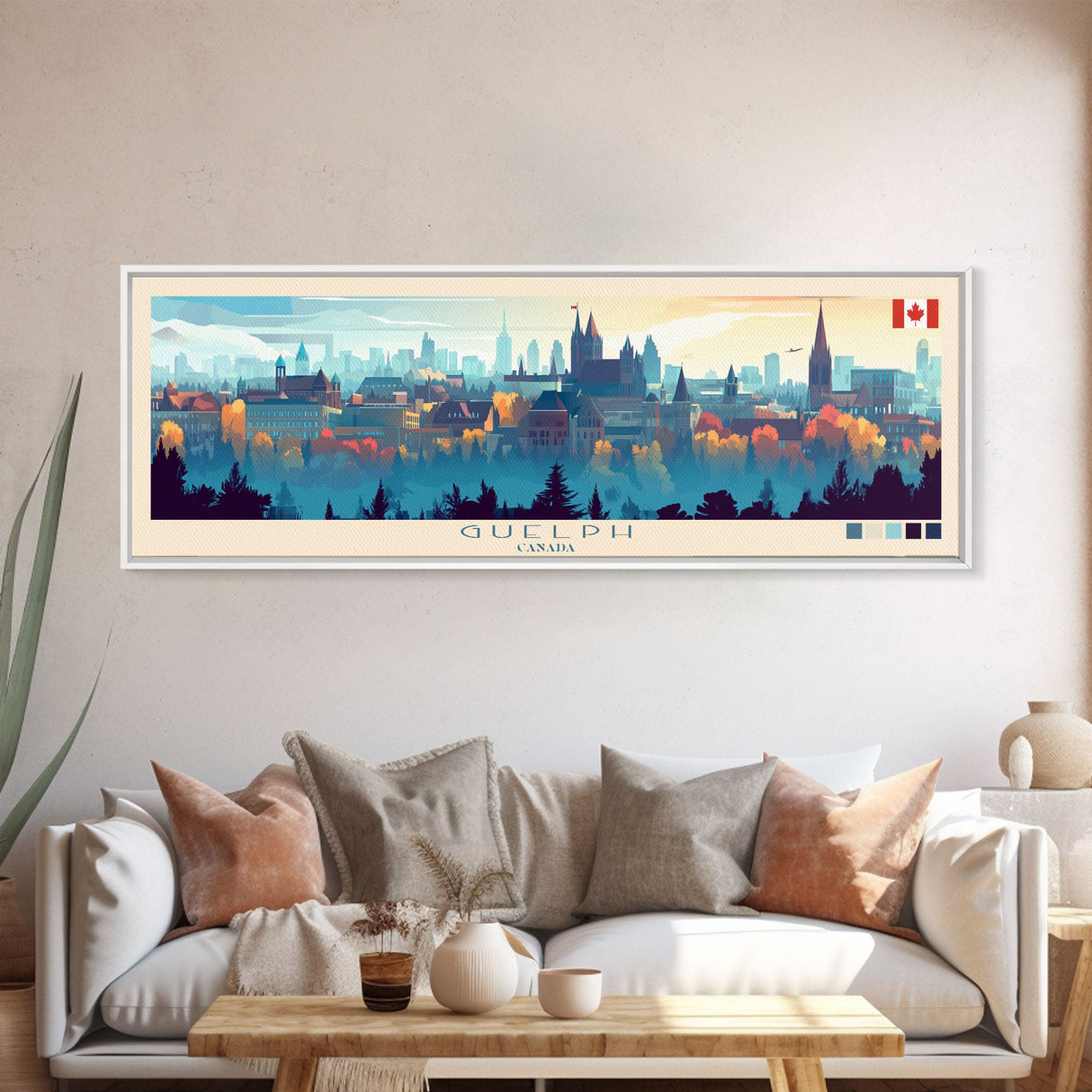 Guelph, Canada Travel Poster Panoramic Canvas Print, Guelph, Canada Painting, Canada Art, Guelph Travel Art, Guest Room Painting