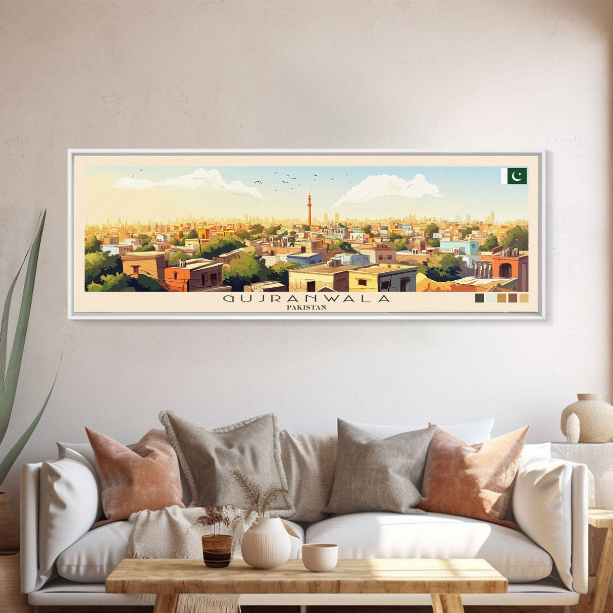 Gujranwala, Pakistan Travel Poster Panoramic Canvas Print, Gujranwala, Pakistan Painting, Pakistan Art, Gujranwala Travel Art, Guest Room Painting