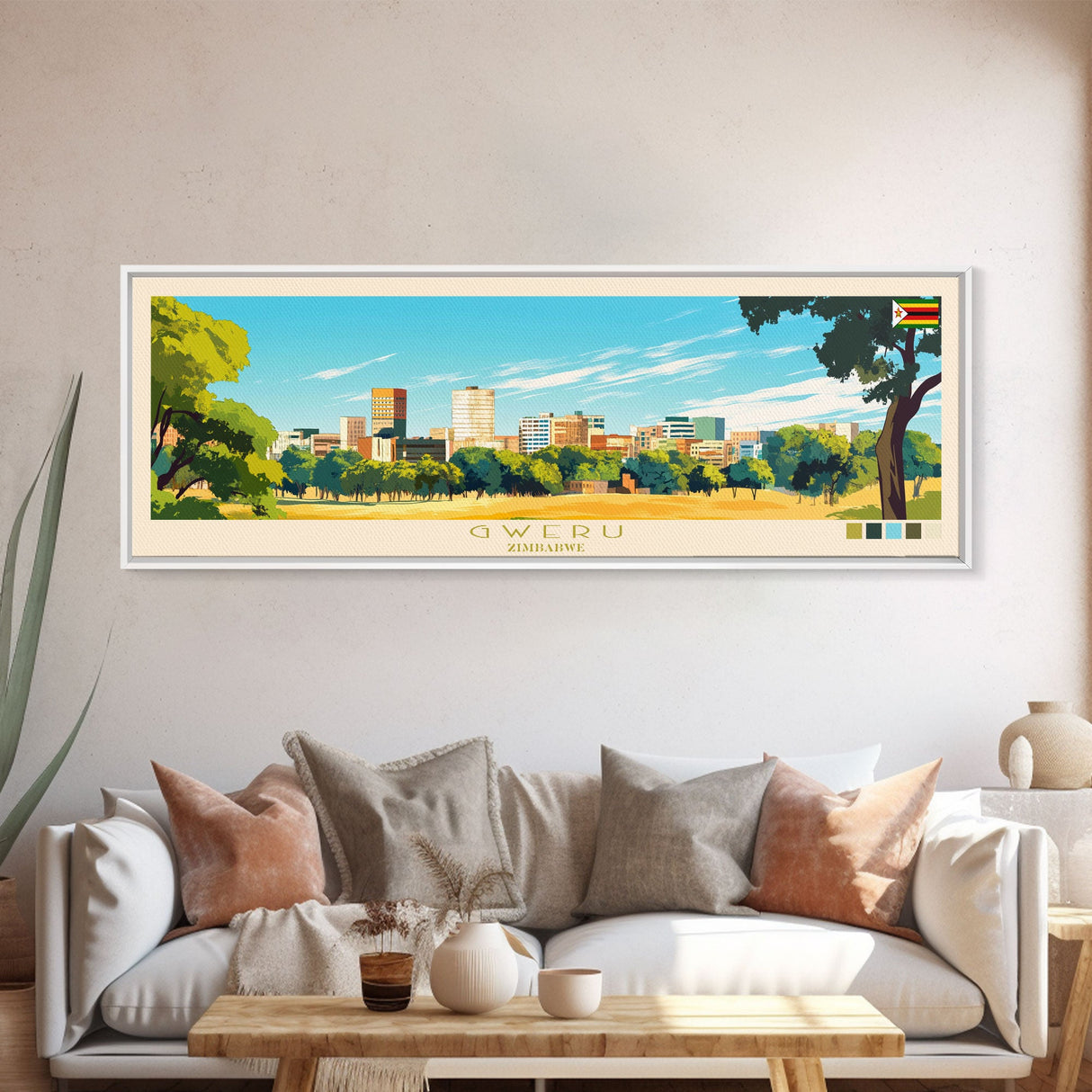 Gweru, Zimbabwe Panoramic Travel Poster Canvas Print, Gweru, Zimbabwe Painting, Zimbabwe Art, Gweru Panoramic Travel Art, Travel Painting