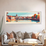 Hereford, England Travel Poster Panoramic Canvas Print, Hereford, England Painting, England Art, Hereford Travel Art, Guest Room Painting