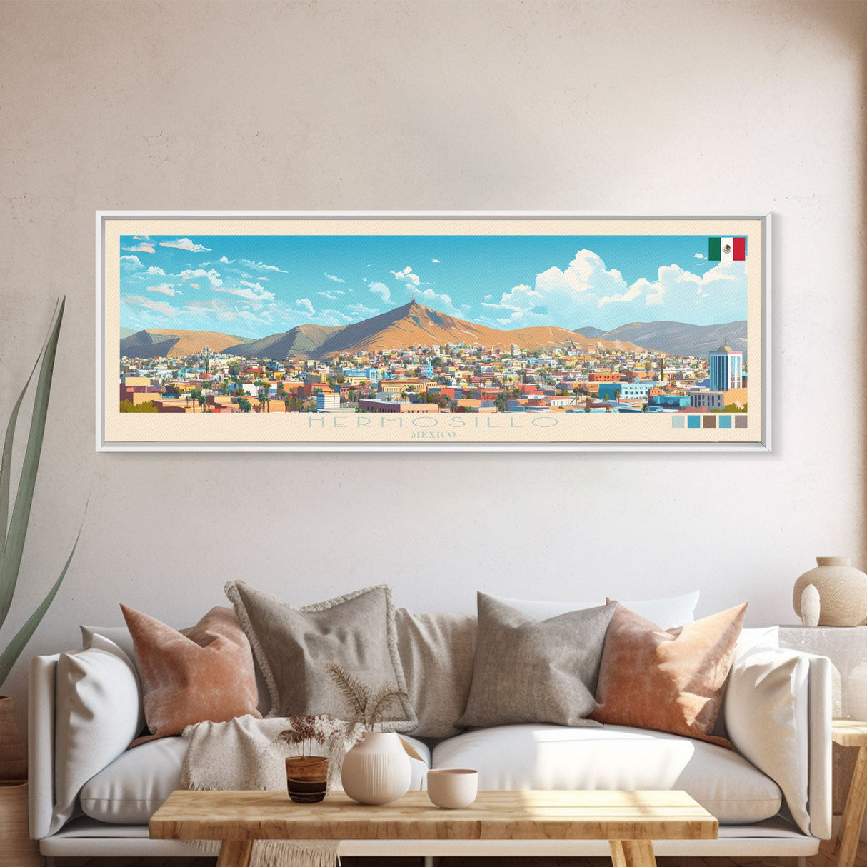 Hermosillo, Mexico Travel Poster Panoramic Canvas Print, Hermosillo, Mexico Painting, Mexico Art, Hermosillo Travel Art, Guest Room Painting