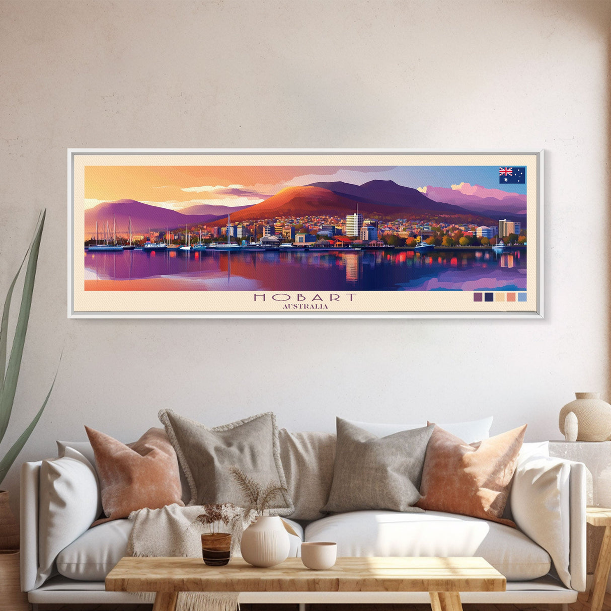 Hobart, Australia Panoramic Travel Poster Canvas Print, Hobart, Australia Painting, Australia Art, Hobart Travel Art, Guest Room Painting