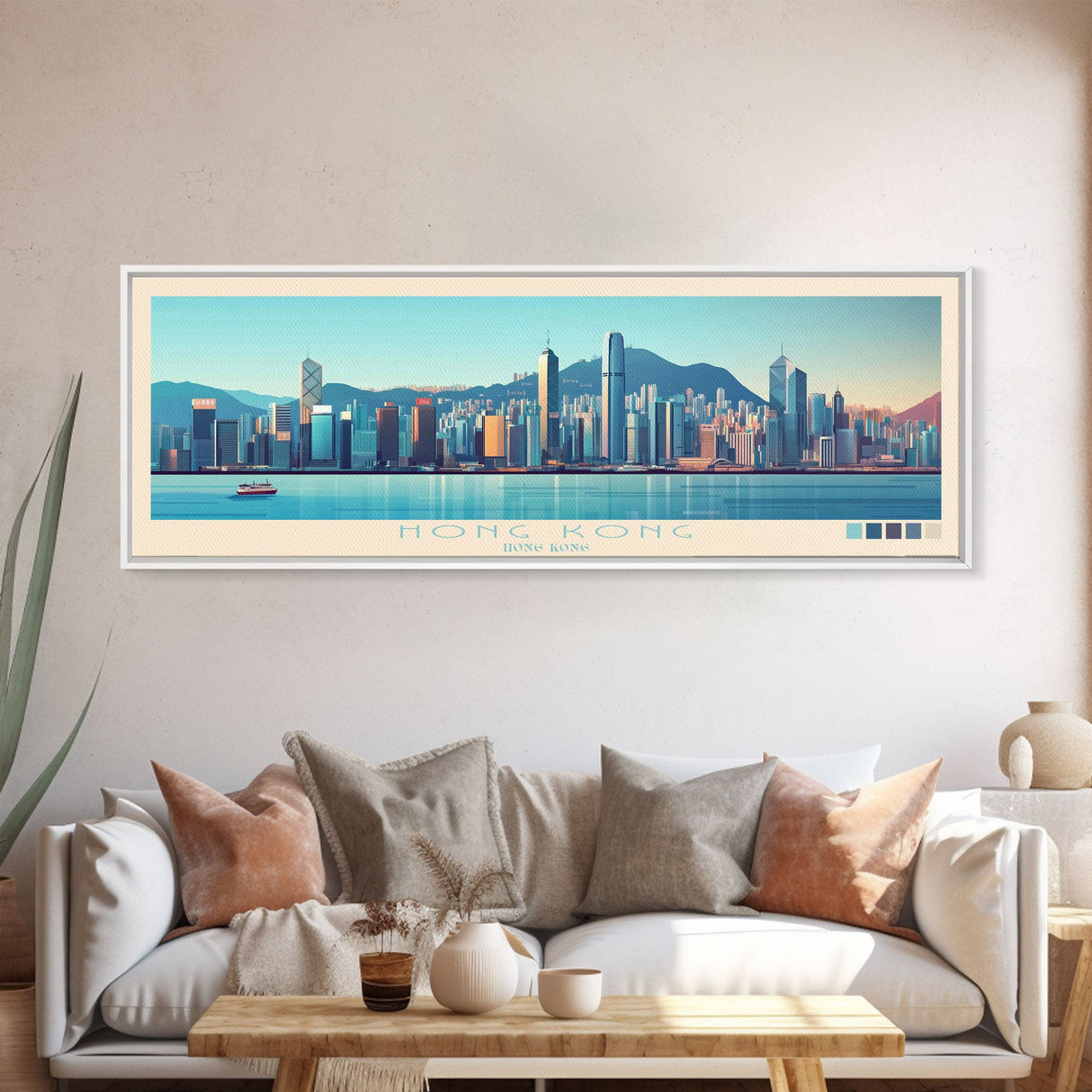 Panoramic Travel Poster Hong Kong, Hong Kong Canvas Print, Hong Kong, Hong Kong Painting, Hong Kong Art, Hong Kong Travel Art, Guest Room Painting