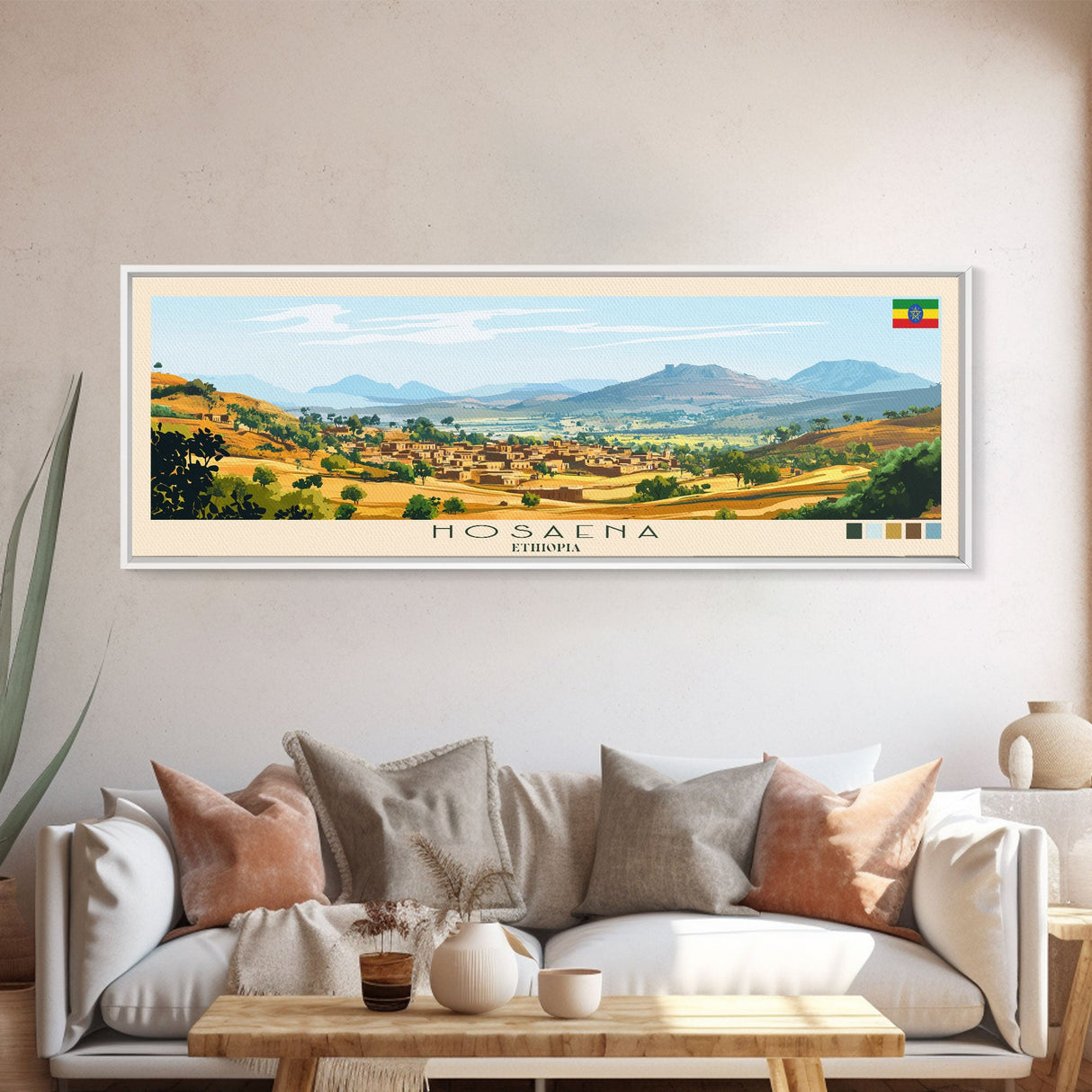 Hosaena, Ethiopia Panoramic Travel Poster Canvas Print, Hosaena, Ethiopia Painting, Ethiopia Art, Hosaena Panoramic Travel Art, Travel Painting