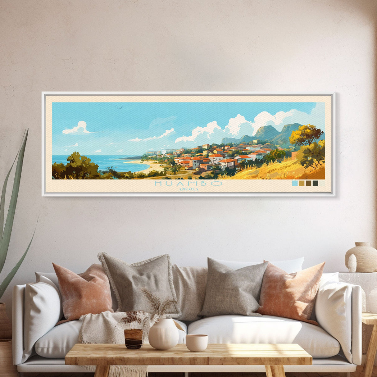 Huambo, Angola Panoramic Travel Poster Canvas Print, Huambo, Angola Painting, Angola Art, Huambo Travel Art, Living Room Painting