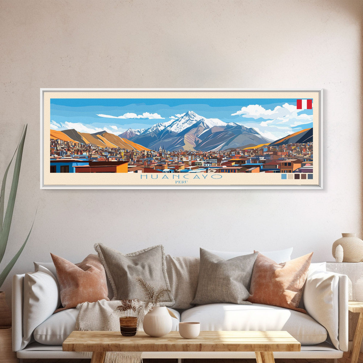 Huancayo, Peru Travel Poster Panoramic Canvas Print, Huancayo, Peru Painting, Peru Art, Huancayo Travel Art, Guest Room Painting