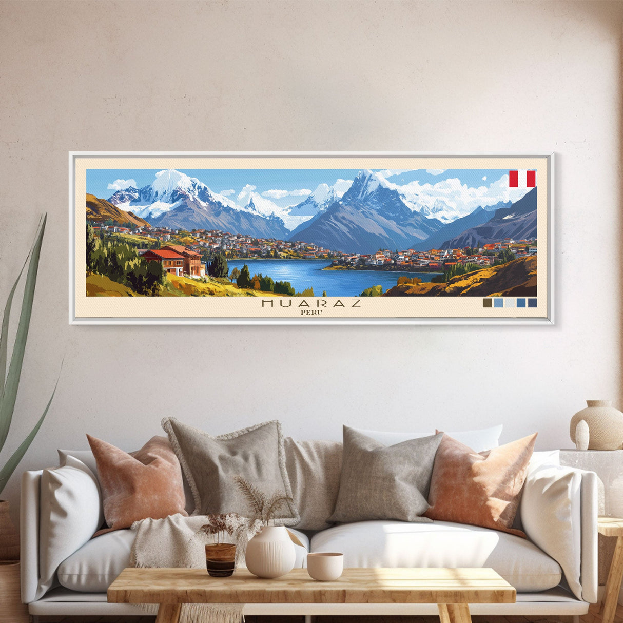 Huaraz, Peru Panoramic Travel Poster Canvas Print, Huaraz, Peru Painting, Peru Art, Huaraz Panoramic Travel Art, Travel Painting