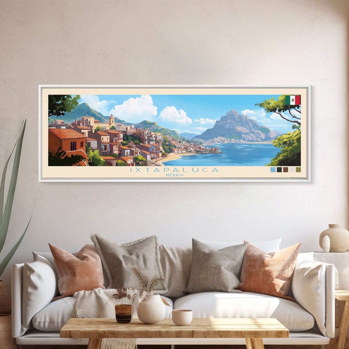 Ixtapaluca, Mexico Panoramic Travel Poster Canvas Print, Ixtapaluca, Mexico Painting, Mexico Art, Ixtapaluca Travel Art, Guest Room Painting