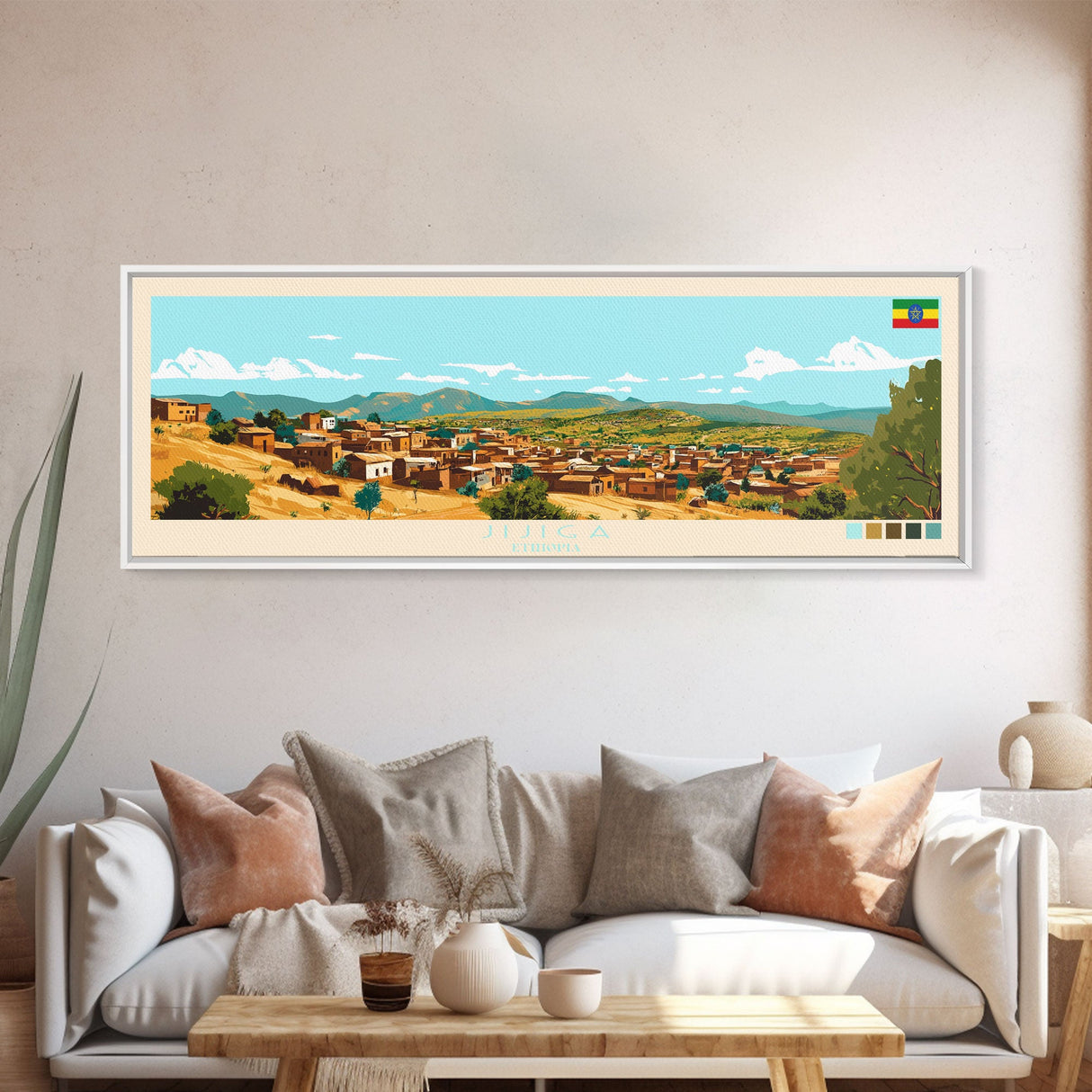 Jijiga, Ethiopia Panoramic Travel Poster Canvas Print, Jijiga, Ethiopia Painting, Ethiopia Art, Jijiga Travel Art, Guest Room Painting