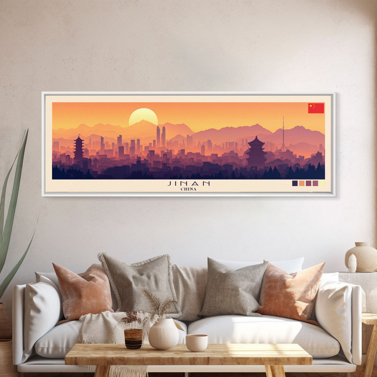 Jinan, China Panoramic Travel Poster Canvas Print, Jinan, China Painting, China Art, Jinan Panoramic Travel Art, Travel Painting