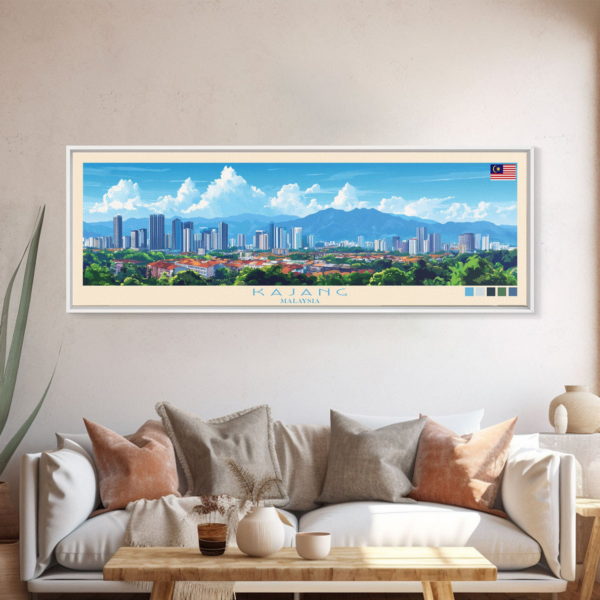 Kajang, Malaysia Panoramic Travel Poster Canvas Print, Kajang, Malaysia Painting, Malaysia Art, Kajang Panoramic Travel Art, Travel Painting