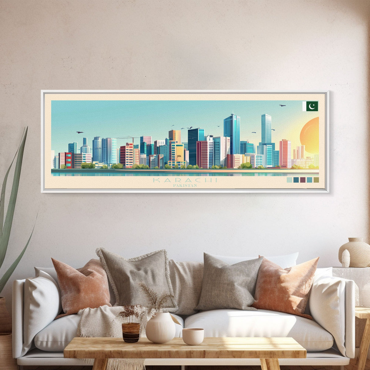 Karachi, Pakistan Panoramic Travel Poster Canvas Print, Karachi, Pakistan Painting, Pakistan Art, Karachi Panoramic Travel Art, Travel Painting