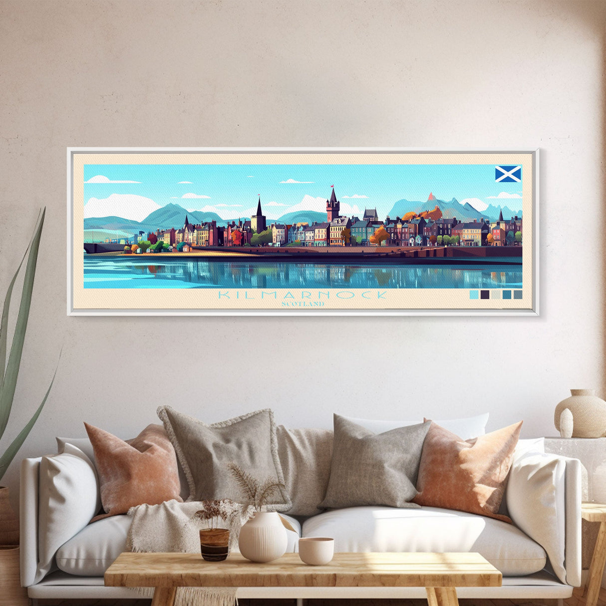 Kilmarnock, Scotland Panoramic Travel Poster Canvas Print, Kilmarnock, Scotland Painting, Scotland Art, Kilmarnock Travel Art, Guest Room Painting