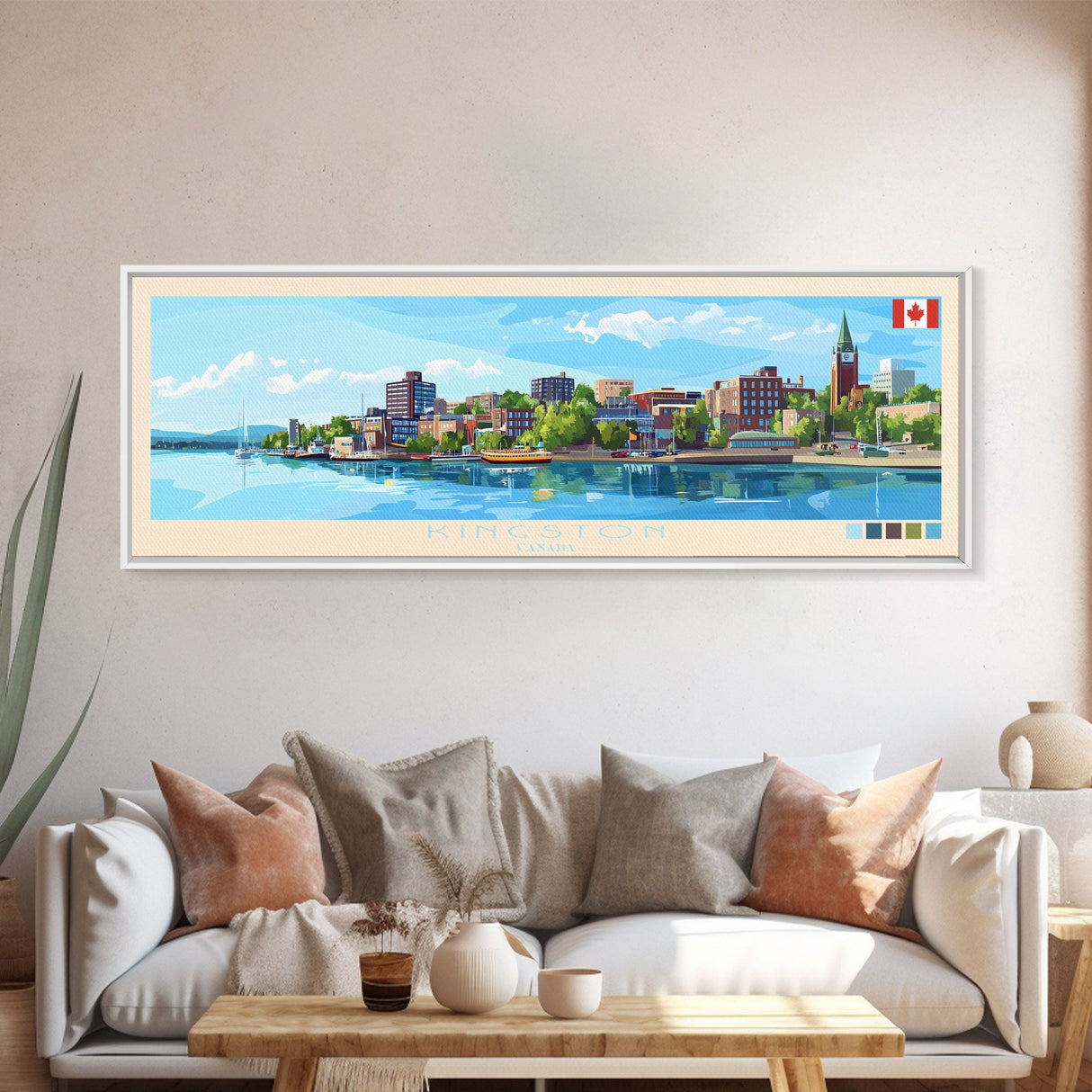 Kingston, Canada Panoramic Travel Poster Canvas Print, Kingston, Canada Painting, Canada Art, Kingston Travel Art, Living Room Painting