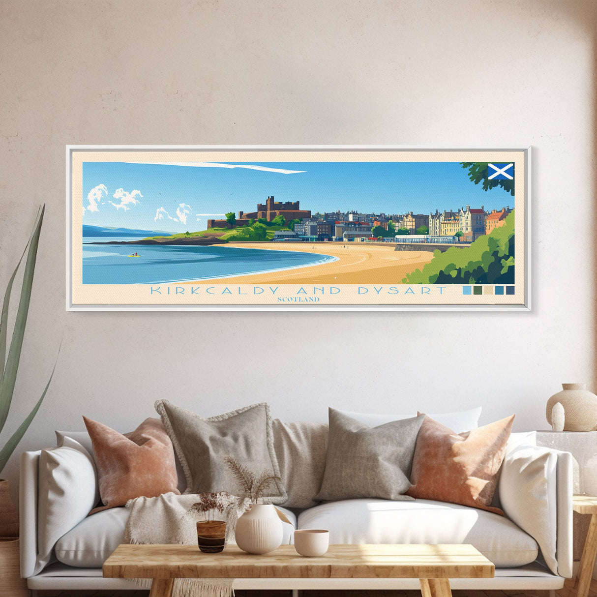 Kirkcaldy and Dysart, Scotland Travel Poster Panoramic Canvas Print, Kirkcaldy and Dysart, Scotland Painting, Scotland Art, Kirkcaldy and Dysart Travel Art, Guest Room Painting