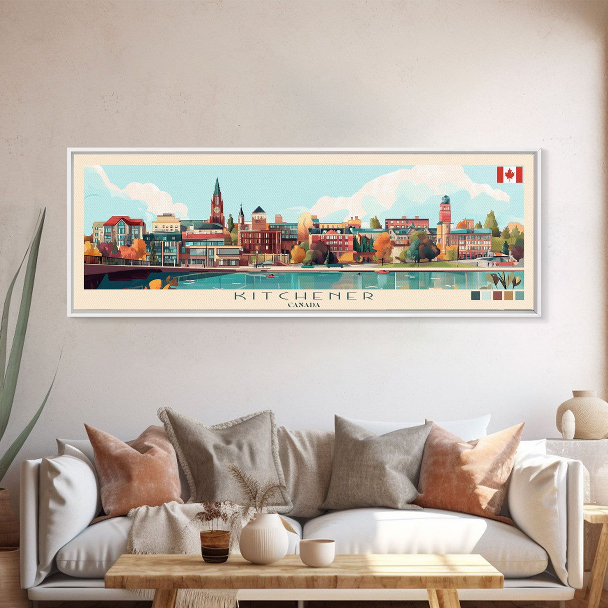 Panoramic Travel Poster Kitchener, Canada Canvas Print, Kitchener, Canada Painting, Canada Art, Kitchener Travel Art, Guest Room Painting