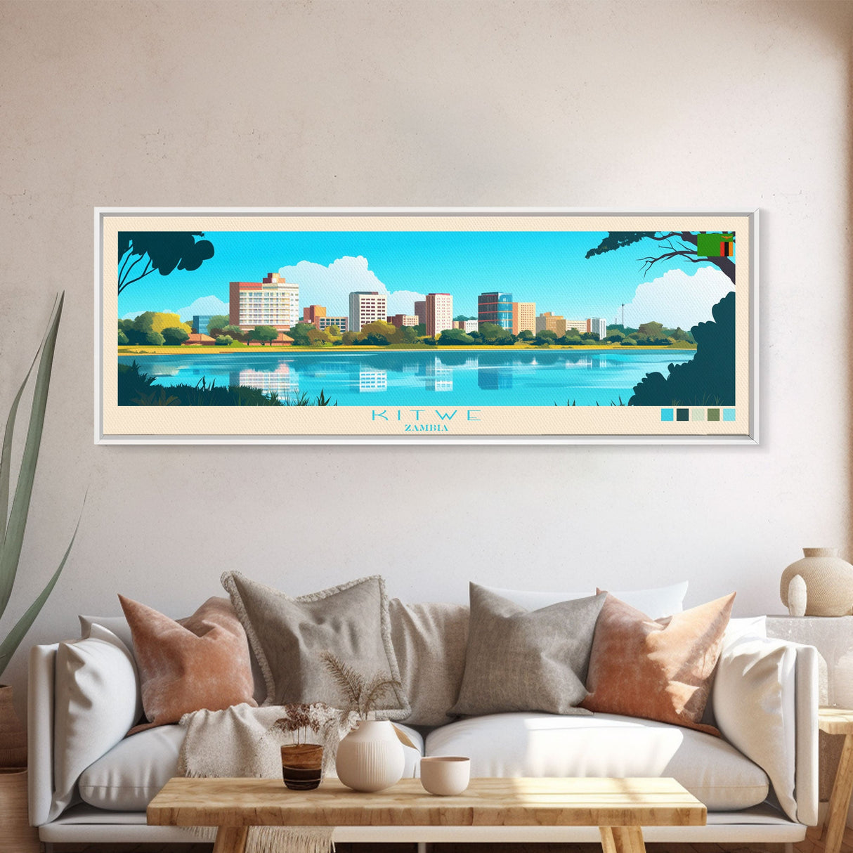 Kitwe, Zambia Panoramic Travel Poster Canvas Print, Kitwe, Zambia Painting, Zambia Art, Kitwe Panoramic Travel Art, Travel Painting