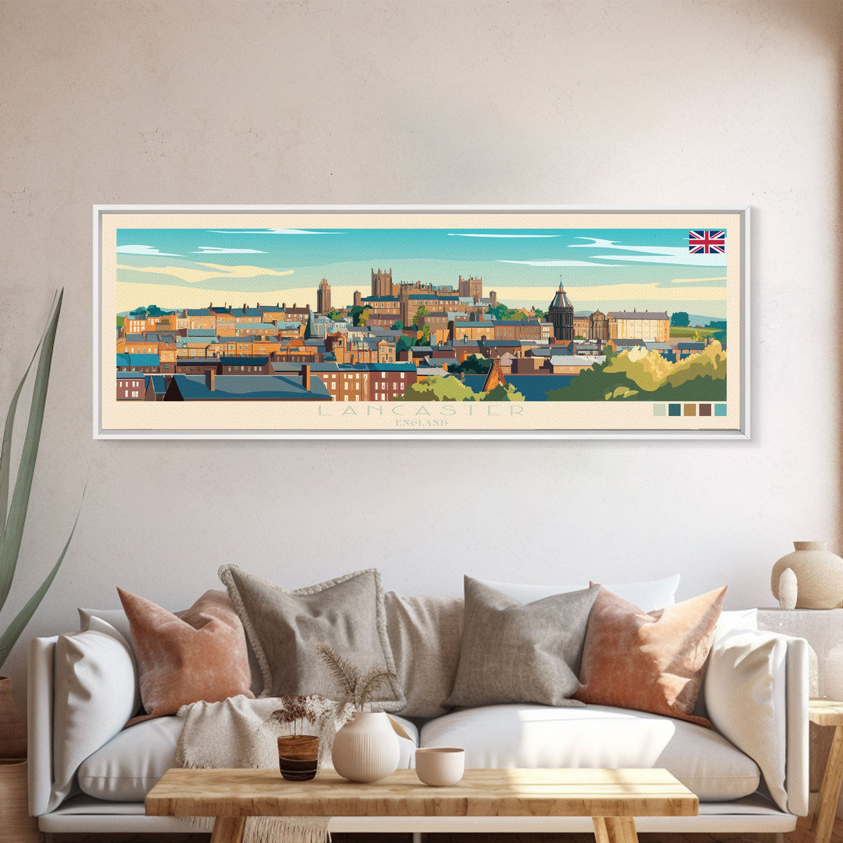 Lancaster, England Travel Poster Panoramic Canvas Print, Lancaster, England Painting, England Art, Lancaster Travel Art, Guest Room Painting