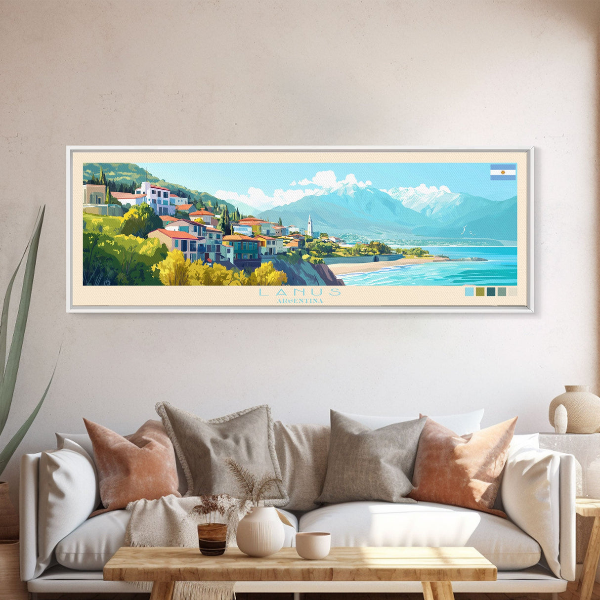 Lanus, Argentina Travel Poster Panoramic Canvas Print, Lanus, Argentina Painting, Argentina Art, Lanus Travel Art, Guest Room Painting