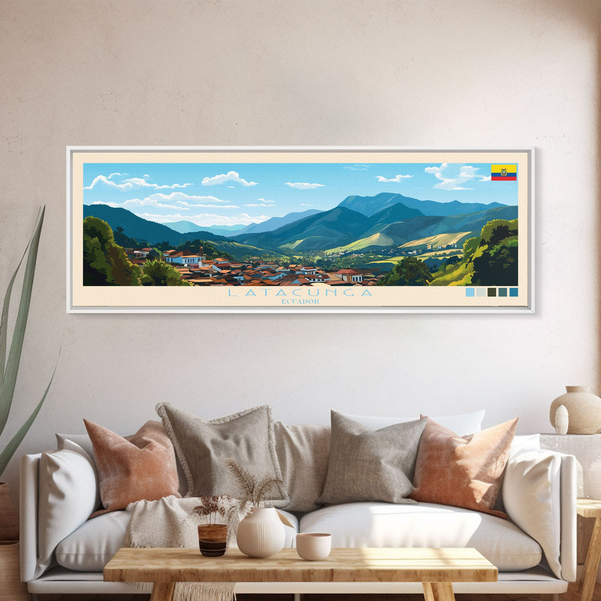 Latacunga, Ecuador Panoramic Travel Poster Canvas Print, Latacunga, Ecuador Painting, Ecuador Art, Latacunga Travel Art, Guest Room Painting