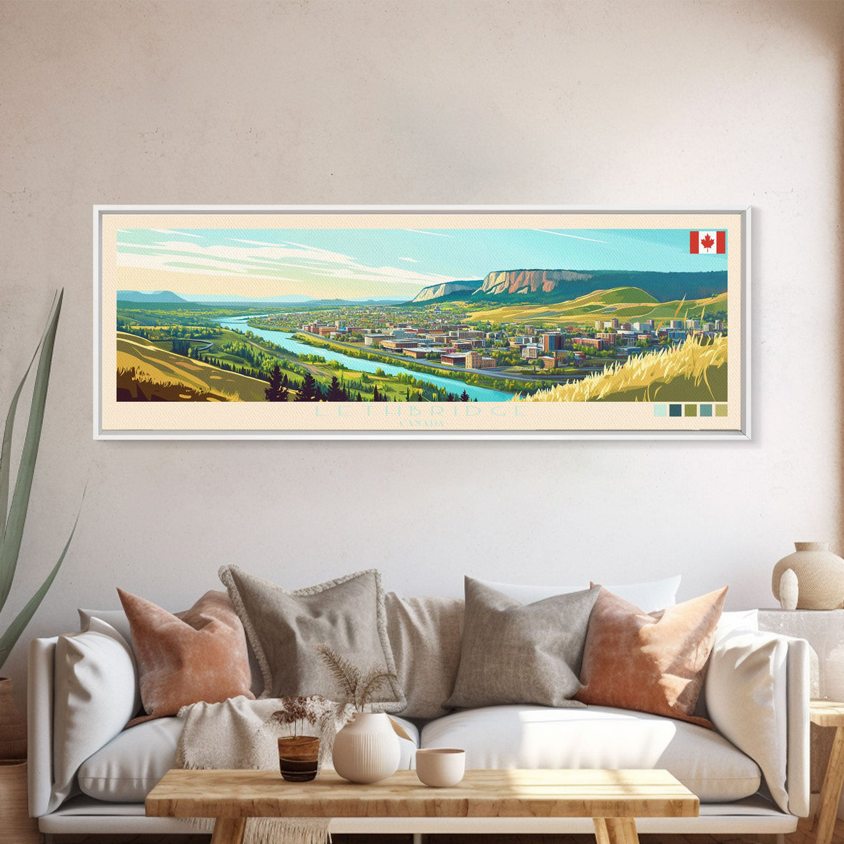 Lethbridge, Canada Panoramic Travel Poster Canvas Print, Lethbridge, Canada Painting, Canada Art, Lethbridge Travel Art, Living Room Painting