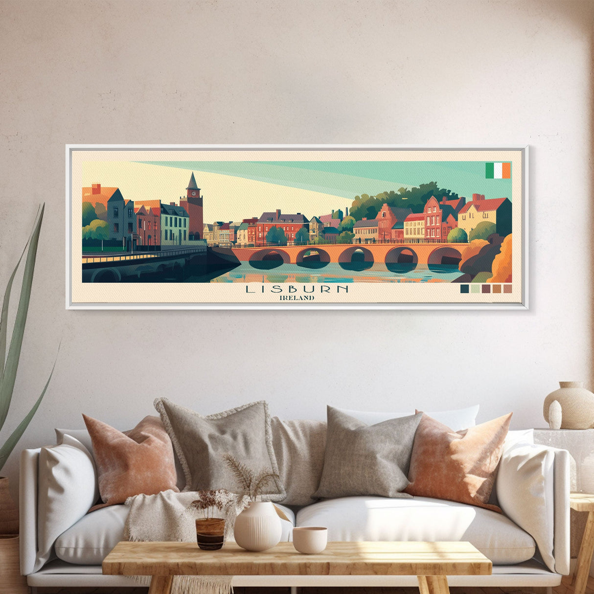 Lisburn, Ireland Panoramic Travel Poster Canvas Print, Lisburn, Ireland Painting, Ireland Art, Lisburn Panoramic Travel Art, Travel Painting