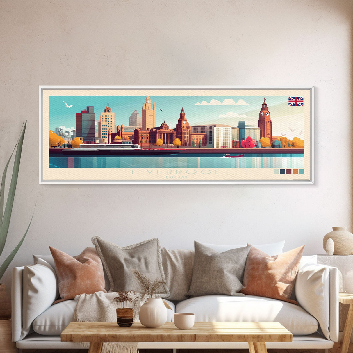 Liverpool, England Panoramic Travel Poster Canvas Print, Liverpool, England Painting, England Art, Liverpool Travel Art, Guest Room Painting