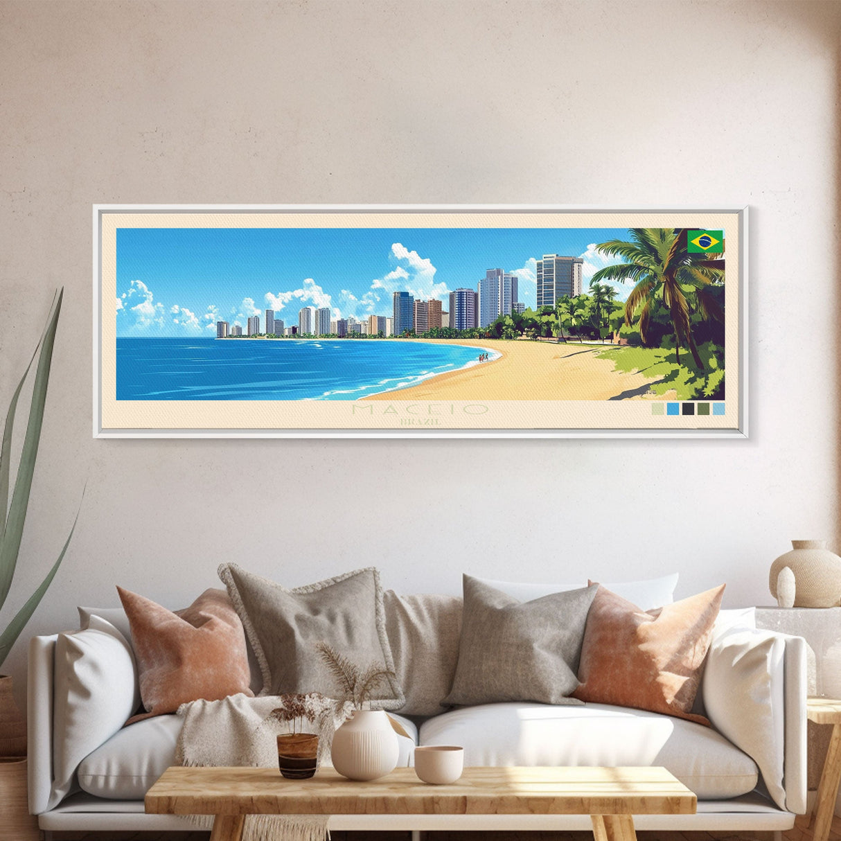 Maceio, Brazil Panoramic Travel Poster Canvas Print, Maceio, Brazil Painting, Brazil Art, Maceio Travel Art, Guest Room Painting