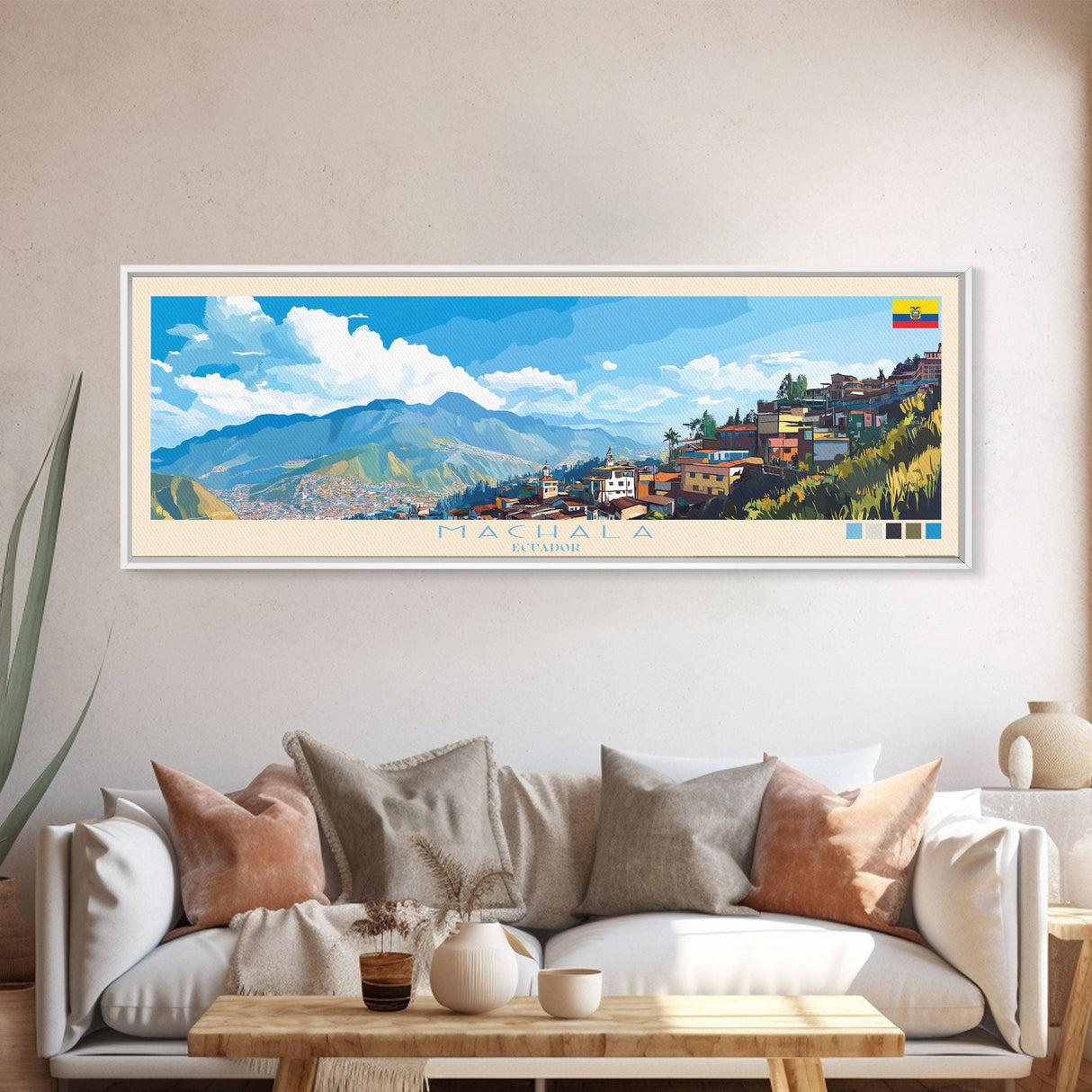 Panoramic Travel Poster Machala, Ecuador Canvas Print, Machala, Ecuador Painting, Ecuador Art, Machala Travel Art, Guest Room Painting