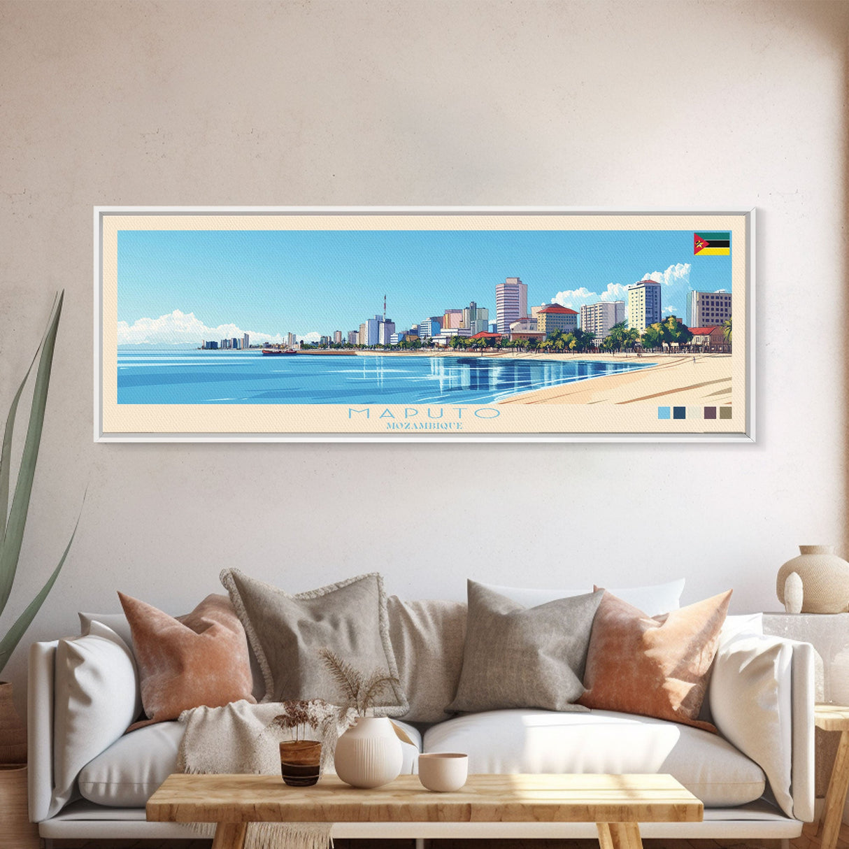 Maputo, Mozambique Travel Poster Panoramic Canvas Print, Maputo, Mozambique Painting, Mozambique Art, Maputo Travel Art, Guest Room Painting