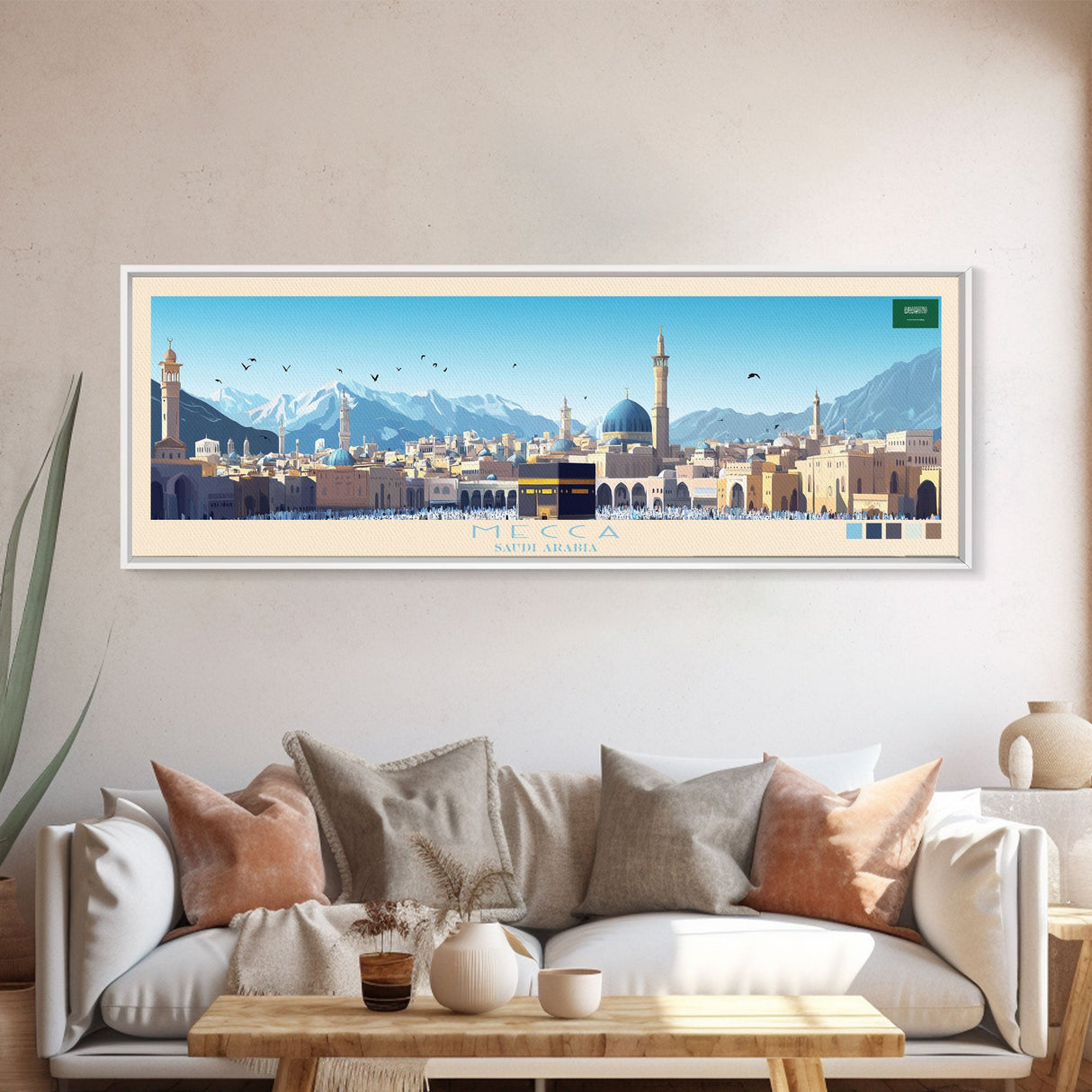 Mecca, Saudi Arabia Travel Poster Panoramic Canvas Print, Mecca, Saudi Arabia Painting, Saudi Arabia Art, Mecca Travel Art, Guest Room Painting