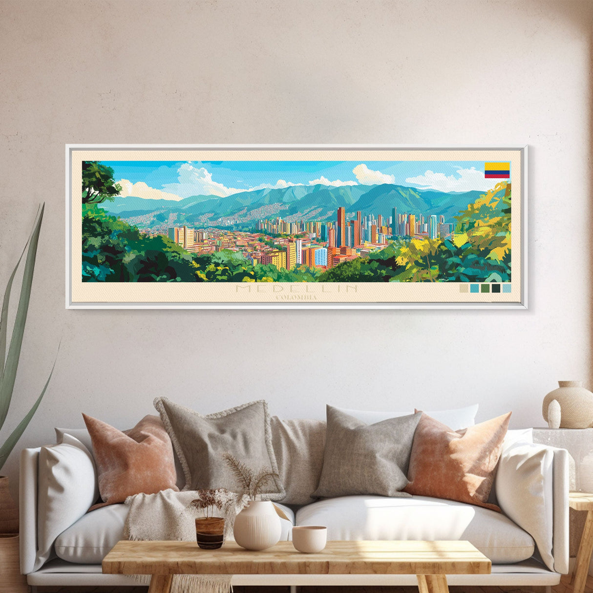 Medellin, Colombia Panoramic Travel Poster Canvas Print, Medellin, Colombia Painting, Colombia Art, Medellin Travel Art, Guest Room Painting