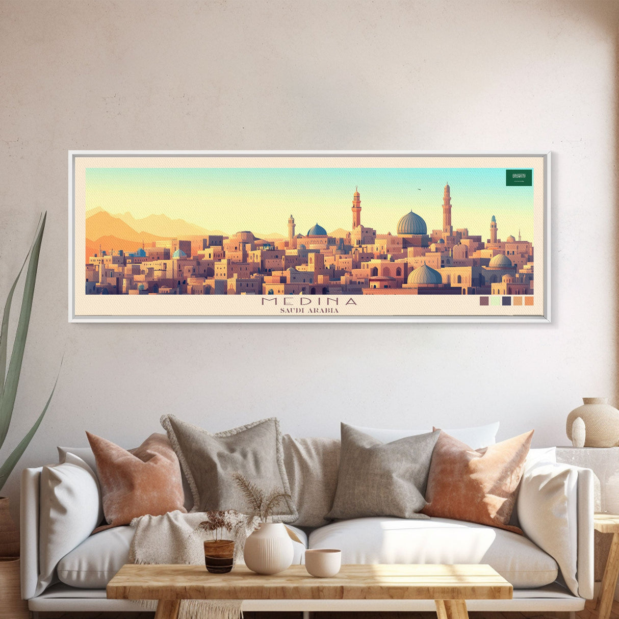 Panoramic Travel Poster Medina, Saudi Arabia Canvas Print, Medina, Saudi Arabia Painting, Saudi Arabia Art, Medina Travel Art, Guest Room Painting