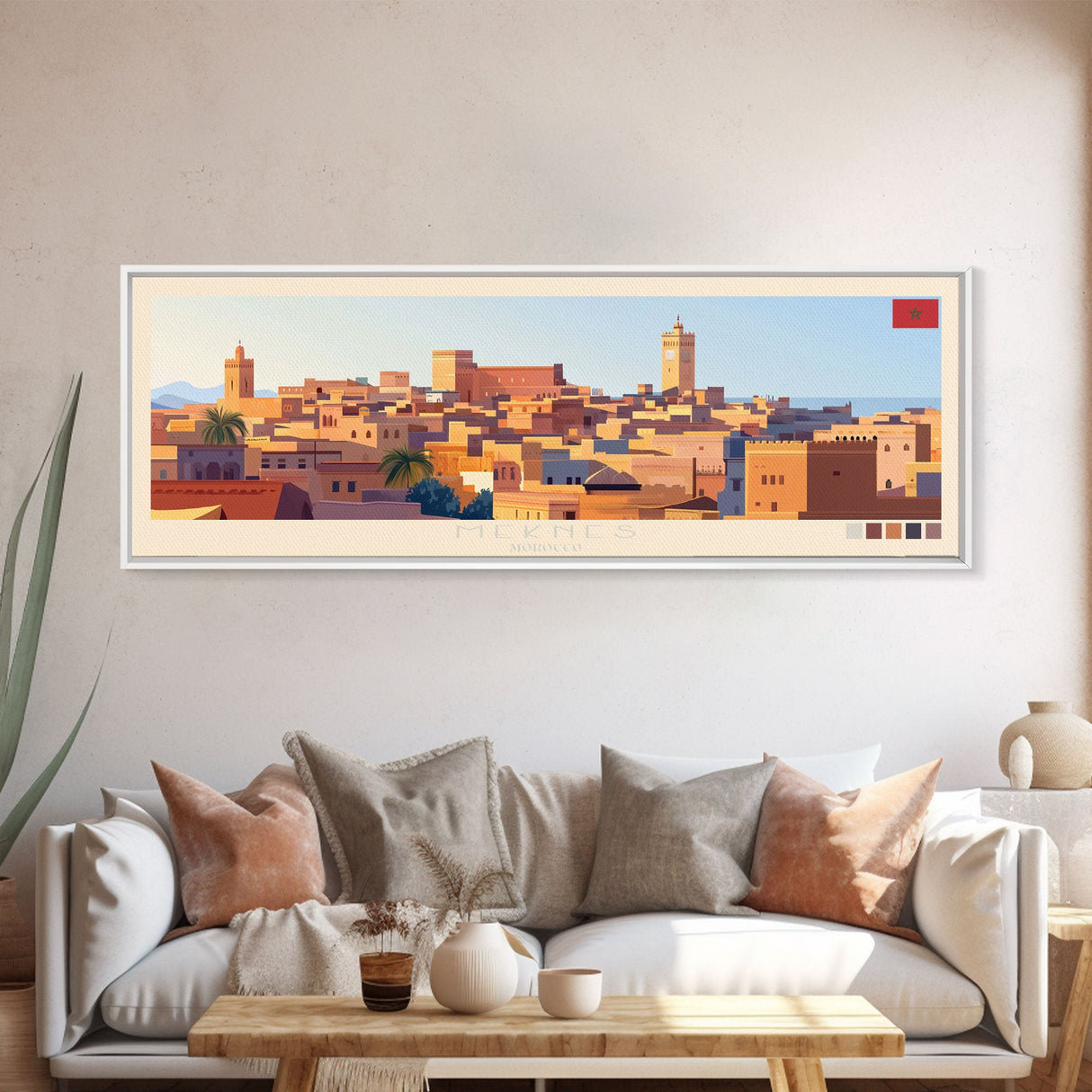 Meknes, Morocco Panoramic Travel Poster Canvas Print, Meknes, Morocco Painting, Morocco Art, Meknes Travel Art, Guest Room Painting