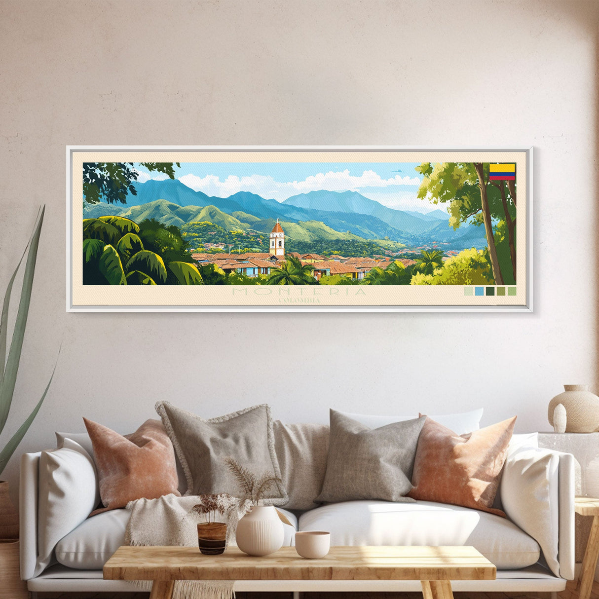 Monteria, Colombia Panoramic Travel Poster Canvas Print, Monteria, Colombia Painting, Colombia Art, Monteria Panoramic Travel Art, Travel Painting