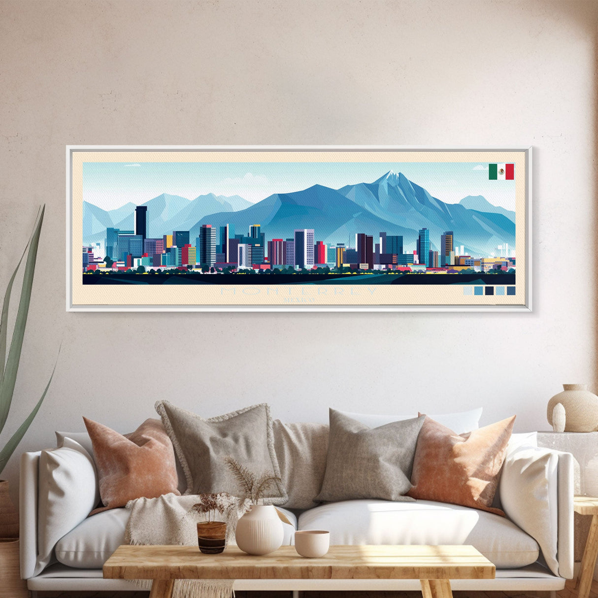 Panoramic Travel Poster Monterrey, Mexico Canvas Print, Monterrey, Mexico Painting, Mexico Art, Monterrey Travel Art, Guest Room Painting