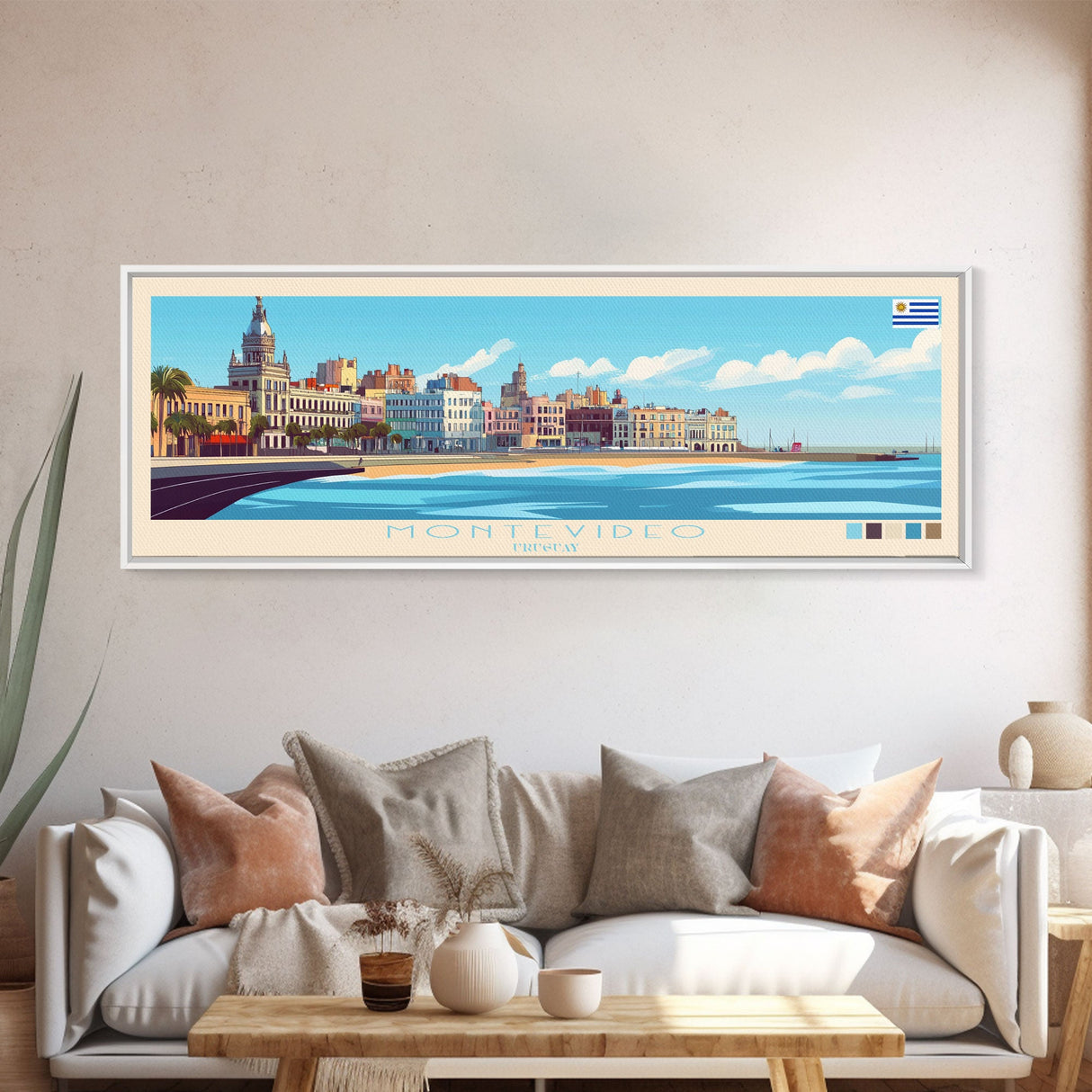 Montevideo, Uruguay Panoramic Travel Poster Canvas Print, Montevideo, Uruguay Painting, Uruguay Art, Montevideo Panoramic Travel Art, Travel Painting