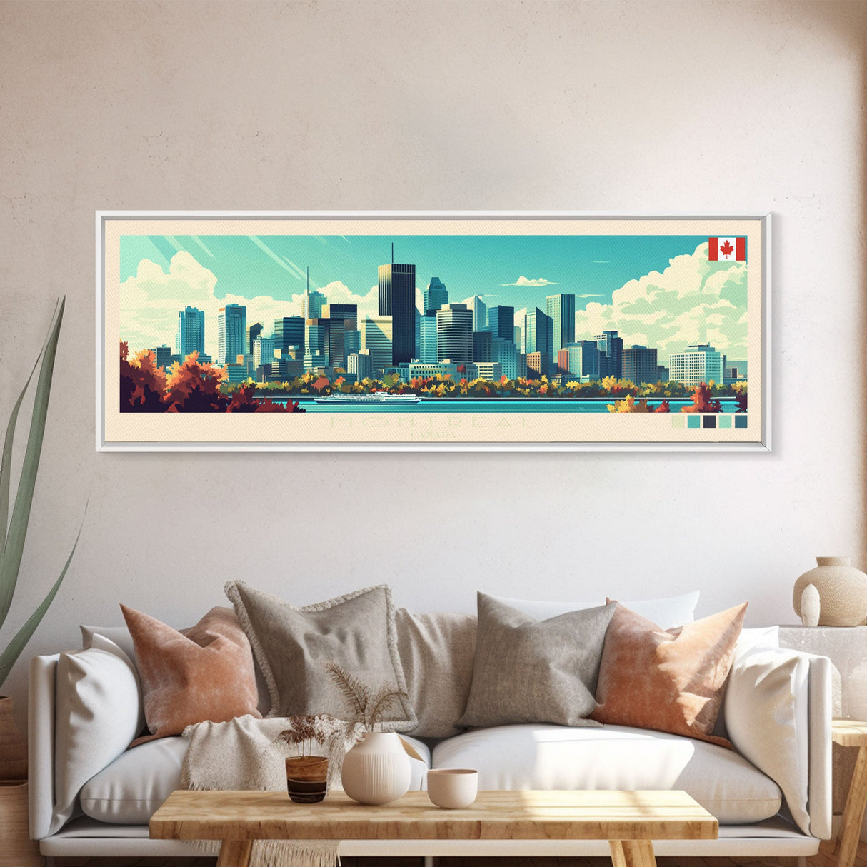 Montreal, Canada Panoramic Travel Poster Canvas Print, Montreal, Canada Painting, Canada Art, Montreal Travel Art, Guest Room Painting