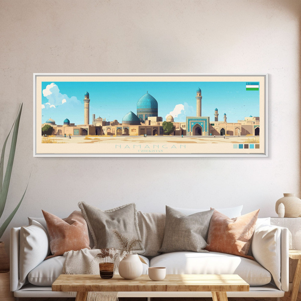 Namangan, Uzbekistan Travel Poster Panoramic Canvas Print, Namangan, Uzbekistan Painting, Uzbekistan Art, Namangan Travel Art, Guest Room Painting