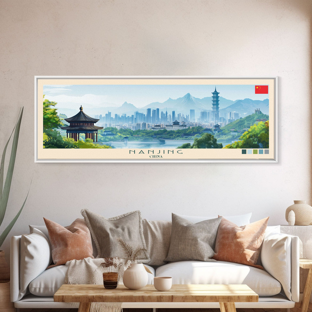 Panoramic Travel Poster Nanjing, China Canvas Print, Nanjing, China Painting, China Art, Nanjing Travel Art, Guest Room Painting