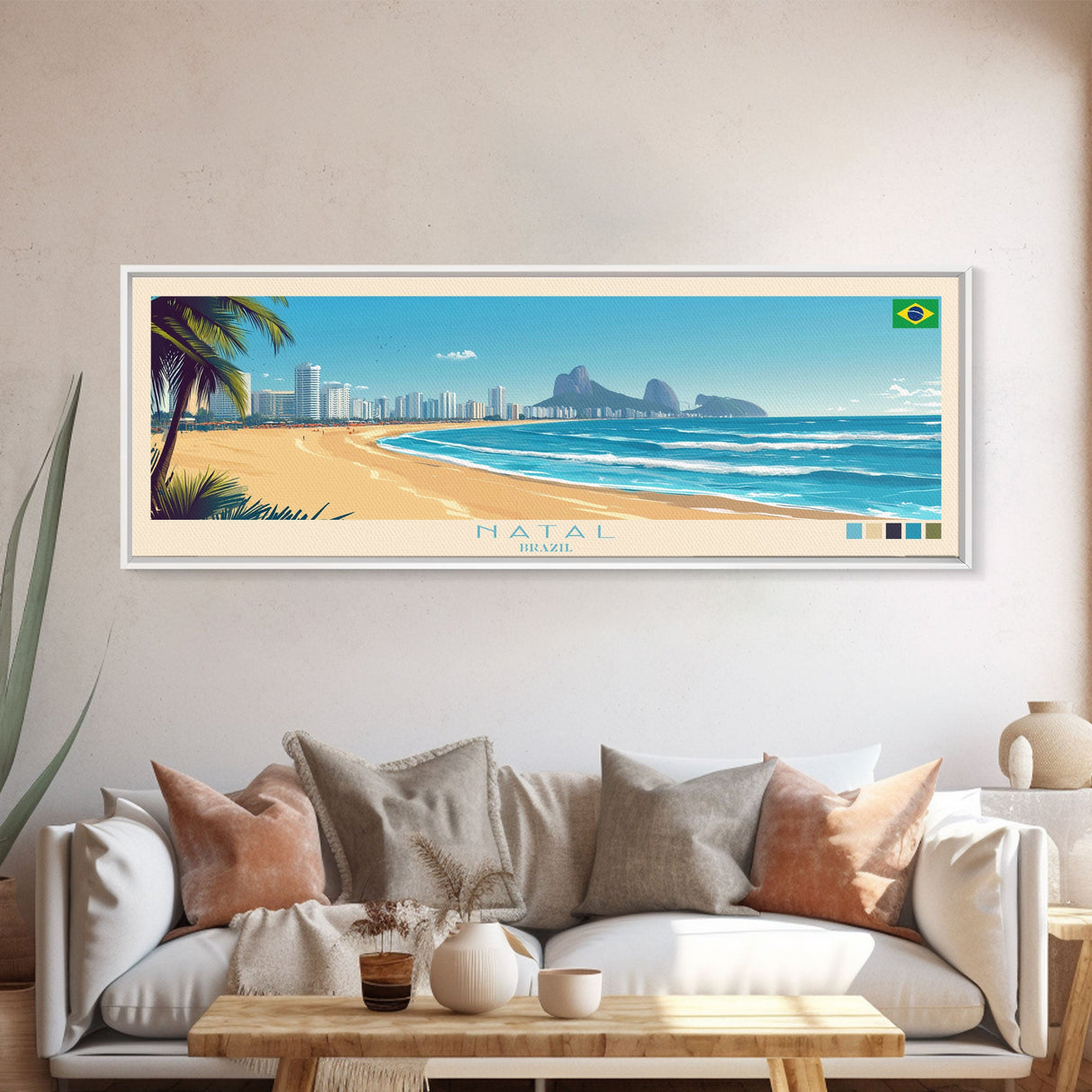 Natal, Brazil Panoramic Travel Poster Canvas Print, Natal, Brazil Painting, Brazil Art, Natal Travel Art, Guest Room Painting