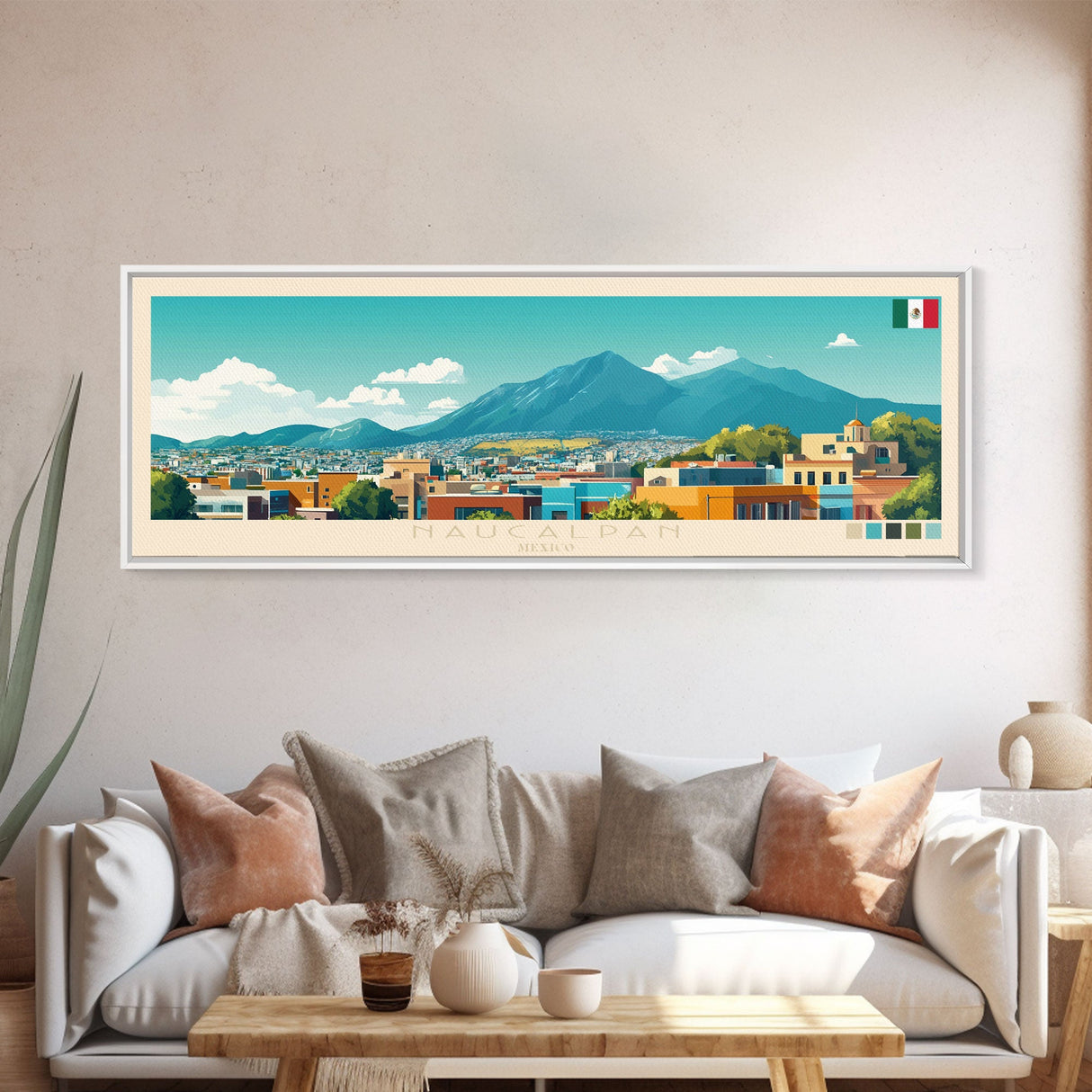 Naucalpan, Mexico Panoramic Travel Poster Canvas Print, Naucalpan, Mexico Painting, Mexico Art, Naucalpan Travel Art, Living Room Painting