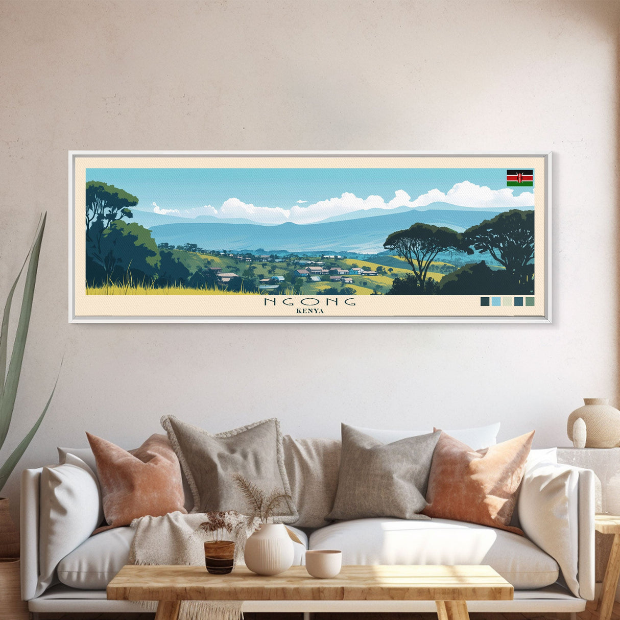 Ngong, Kenya Panoramic Travel Poster Canvas Print, Ngong, Kenya Painting, Kenya Art, Ngong Panoramic Travel Art, Travel Painting