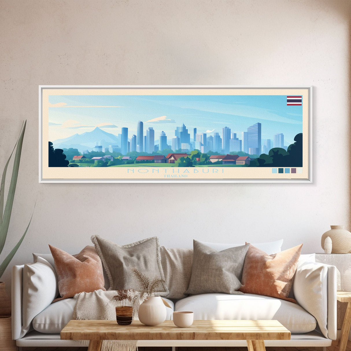 Nonthaburi, Thailand Panoramic Travel Poster Canvas Print, Nonthaburi, Thailand Painting, Thailand Art, Nonthaburi Travel Art, Guest Room Painting